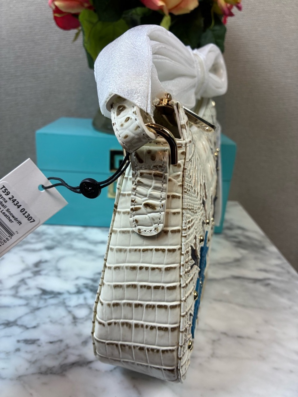 Brahmin Snowball Snowdrift Melbourne Shayna Croc Embossed Shoulder Bag ❄️ ❄️ - Picture 5 of 11